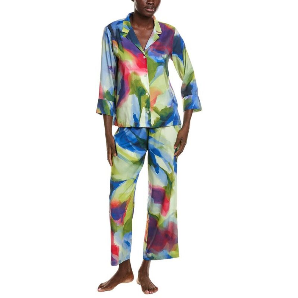 Natori Womens  2Pc Kumo Printed Stretch Satin Notch Pajama Set, Blue